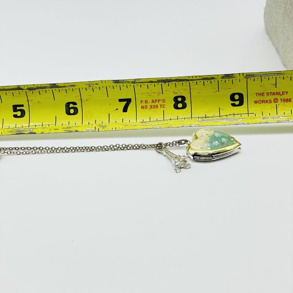 Signed Claire’s Heart Locket Pendant Necklace with Iridescent Eiffel Tower Paris - Picture 3 of 8